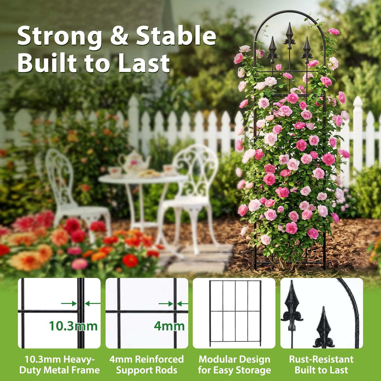 LATIHUUM 2 Pack 57.8" H x13 W Garden Trellis for Climbing Plants Outdoor, Rustproof Arched Metal Rose Trellis for Outdoor Indoor Roses Clematis Potted Climbing Plants Vines Flowers Decorative, Black
