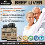 Wholesome Wellness Grass Fed Desiccated Beef Liver Capsules (180 Pills, 750mg Each) - Natural Iron, Vitamin A, B12 for Energy - Raised Undefatted in New Zealand Without Hormones or Chemicals