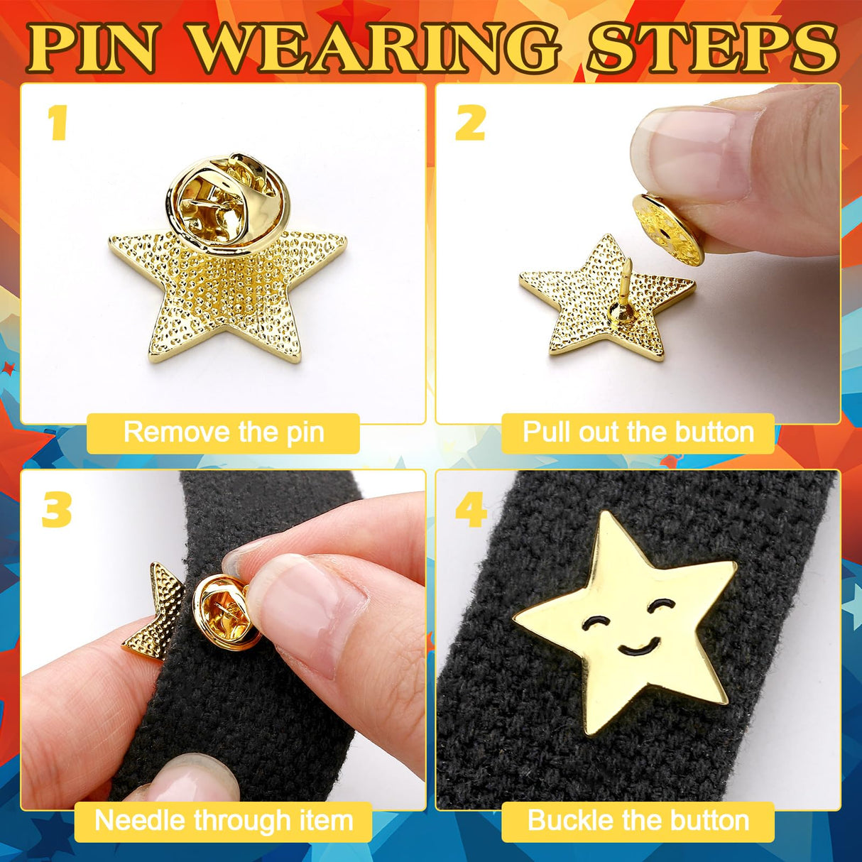 Lyrow 25/50/100/150/301 Pcs Gold Star Pins Bulk