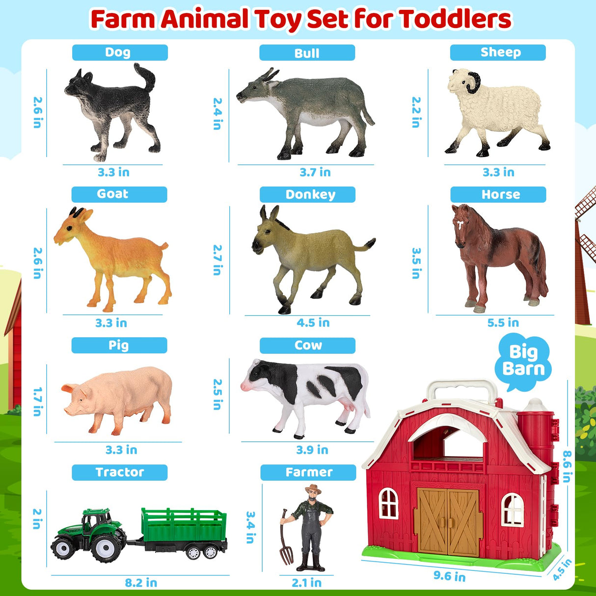 Farm Animals Toys for 1 2 3 4 5 Year Old Toddlers Girls Boys, Big Red Barn Farm Playset with Figures Animals and Tractor Toy for Kids 3-5, Educational Learning Toys, Christmas Birthday Easter Gifts