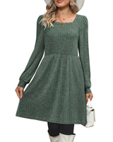 OFEEFAN Winter Square Neck Dresses Christmas Tunic Dresses for Women Green XL