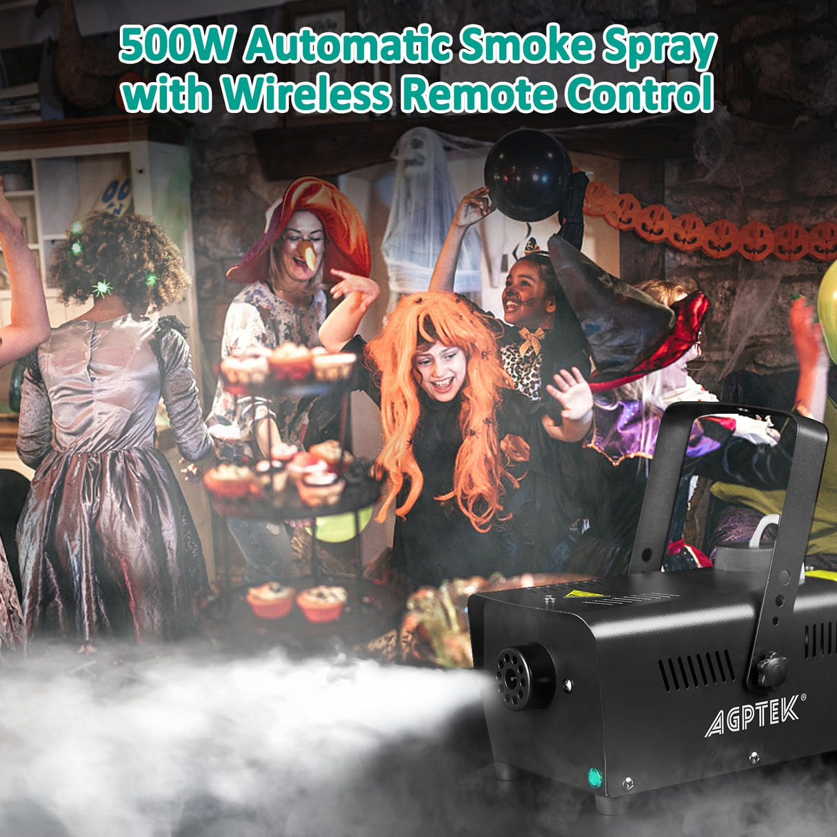 AGPTEK Fog Machine, 500W Smoke Machine with Wireless Remote & Automatic Spray Function, Great for Halloween, Christmas, Wedding, Parties, DJ Performance & Stage Show