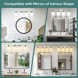 Ascher Bathroom Light Fixtures, 4-Light Vanity Light Over Mirror, Brushed Nickel Wall Sconces with Milky White Frosted Glass Shades, Wall Lamp for Living Room Bedroom, E26 Base(Bulbs Not Included)