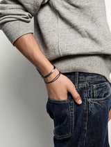 HEVOCY 3-Piece Black Bracelet Set for Men, Cuff and Chain Stack