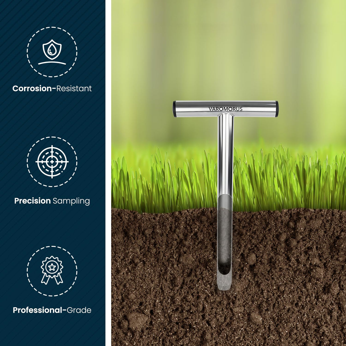 Varomorus Soil Sampler Probe Stainless Steel Tubular T-Style Handle. (12 inch)