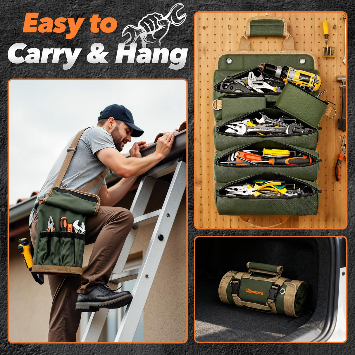 Gifts for Men, Roll Up Tool Bag, Anniversary Birthday Gifts for Men Dad Husband Him Boyfriend, Gift for Dad Who Have Everything, Portable Tool Organization for Mechanic Welding Electrician