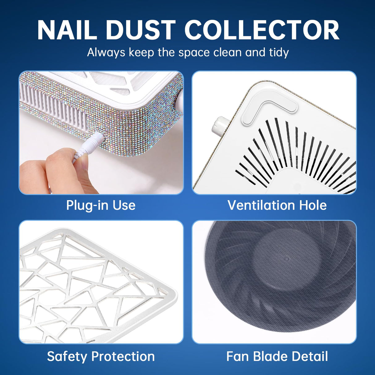 CHRISTINE SHELLY Nail Dust Collector, Powerful Vacuum Fan Vent Dust Collector Extractor Dust Suction Machine for Acrylic Nails Polishing, Nail Salon, White Diamond