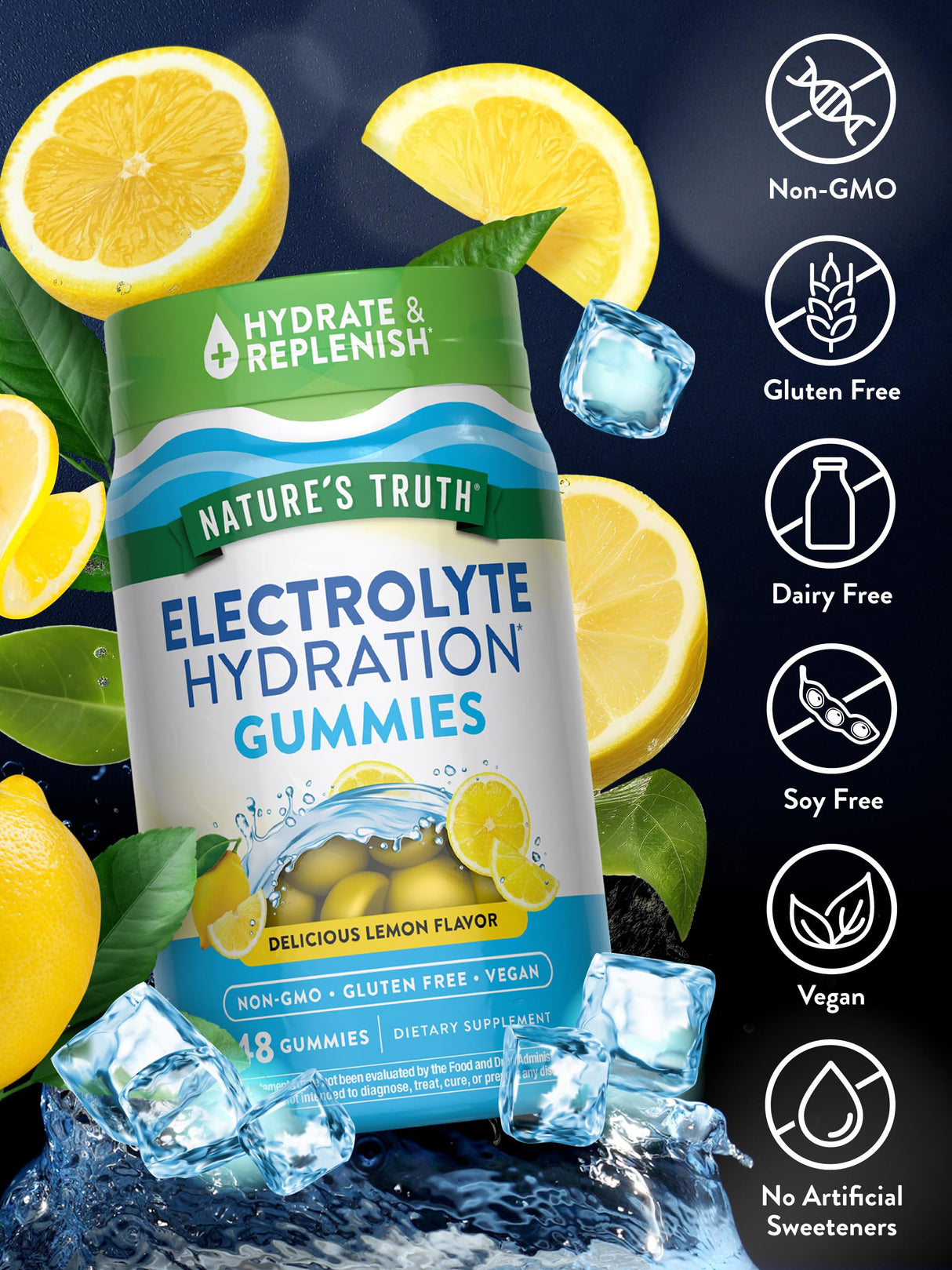 Nature's Truth Electrolyte Gummies for Hydration | 48 Count | Vegan, Non-GMO & Gluten Free Supplement | Lemon Flavor