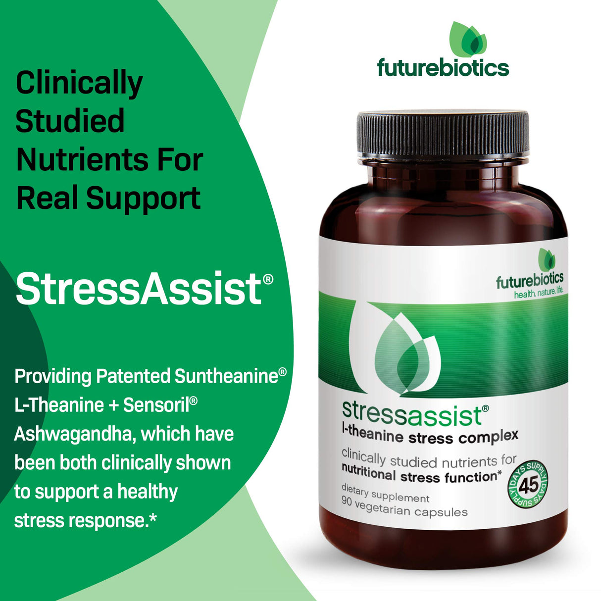 Futurebiotics Stressassist L-theanine Ashwagandha and Rhodiola Rosea Stress Complex - Natural Nutritional Stress Function, 90 Vegetarian Capsules