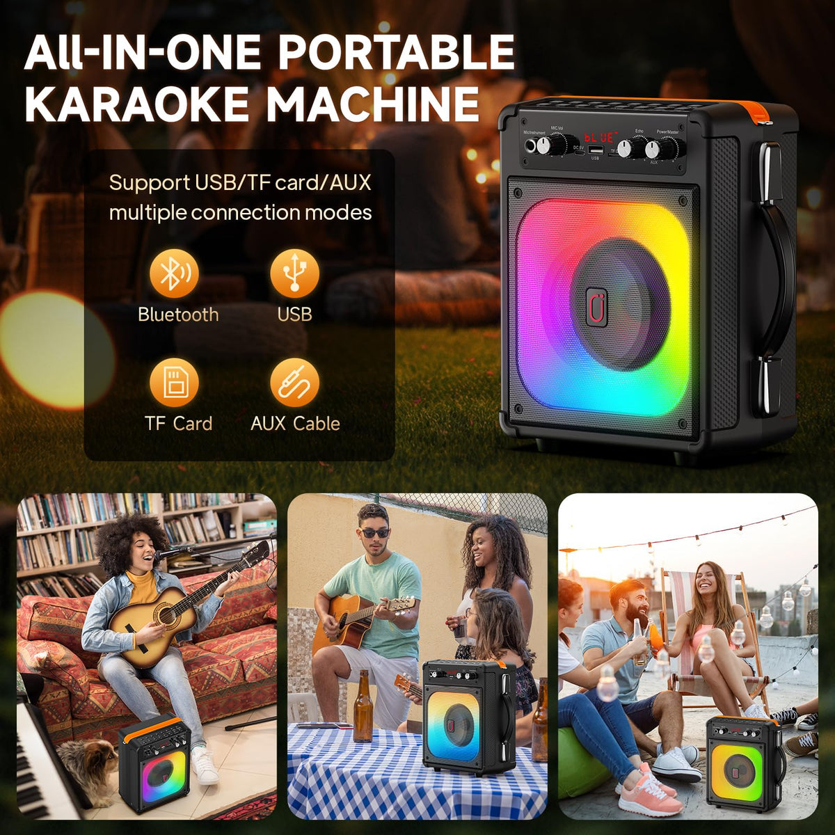 HWWR Karaoke Machine with 2 Mics for Adults & Kids, Stage Subwoofers Set
