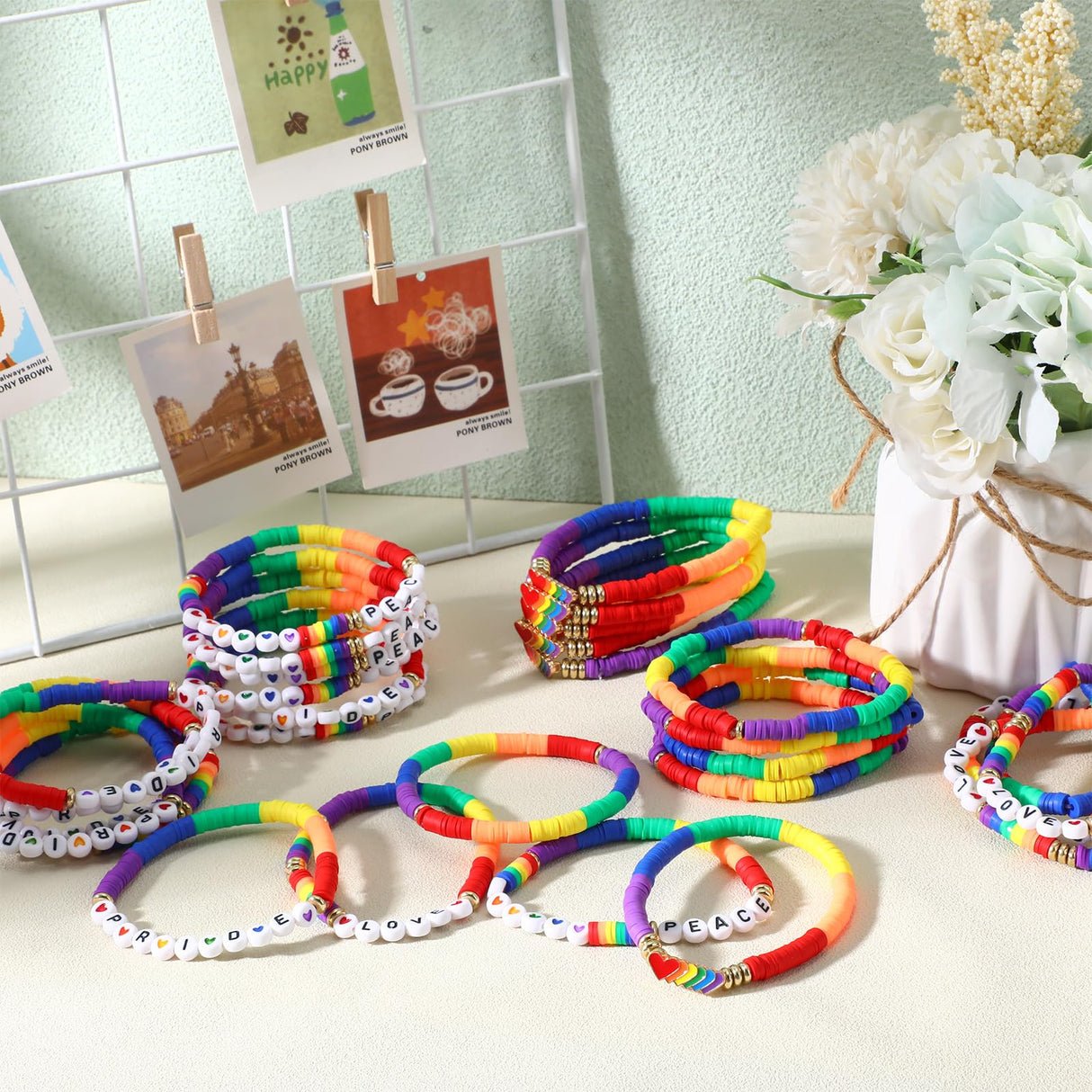 Tondiamo 30 Pcs Rainbow Gay Pride Bracelets LGBT Support Wristbands for Pride Day Month Parades Decorations Party Supplies Christmas Gifts(Peace)