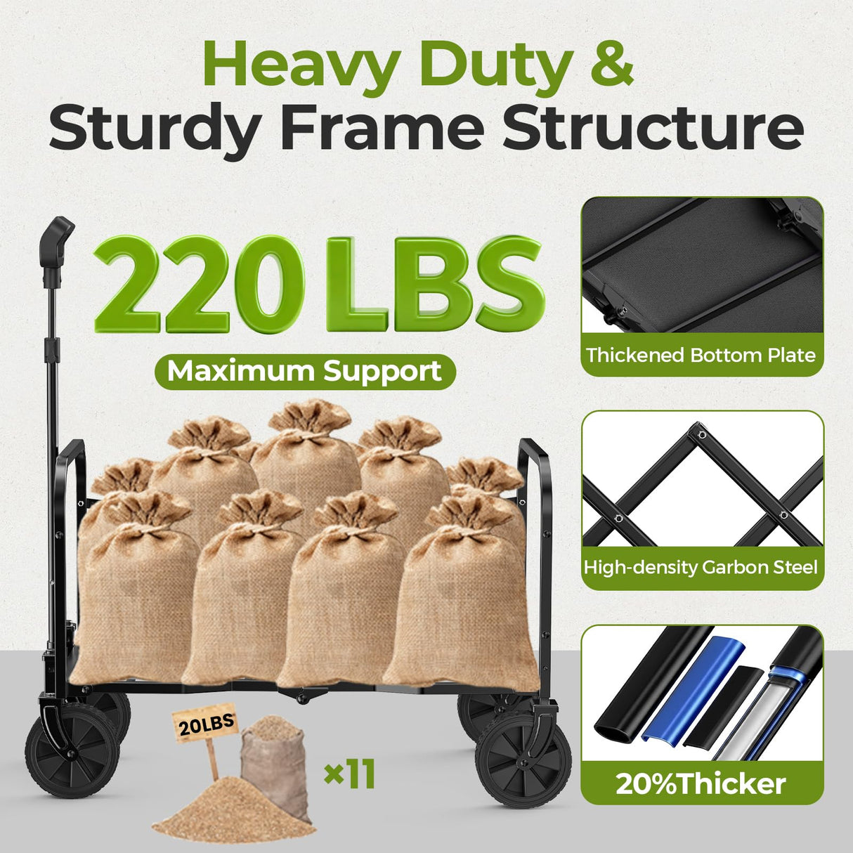 Aimnny Wagons Carts Foldable, Lightweight Collapsible Utility Wagon-220LBS Capacity One-Side Full Zipper, Side Load No Lifting for Light Camping, Grocery, Shopping, Sports & Apartment Moving (Black)