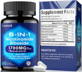 molorik NAD+ Supplement, Nicotinamide Riboside 1700mg, with Trimethylglycine, Trans-Resveratrol, Vitamin C, Niacinm(B3), Supports Anti-Aging, Cell Repair, Healthy Skin, Vitality - 60 Capsules