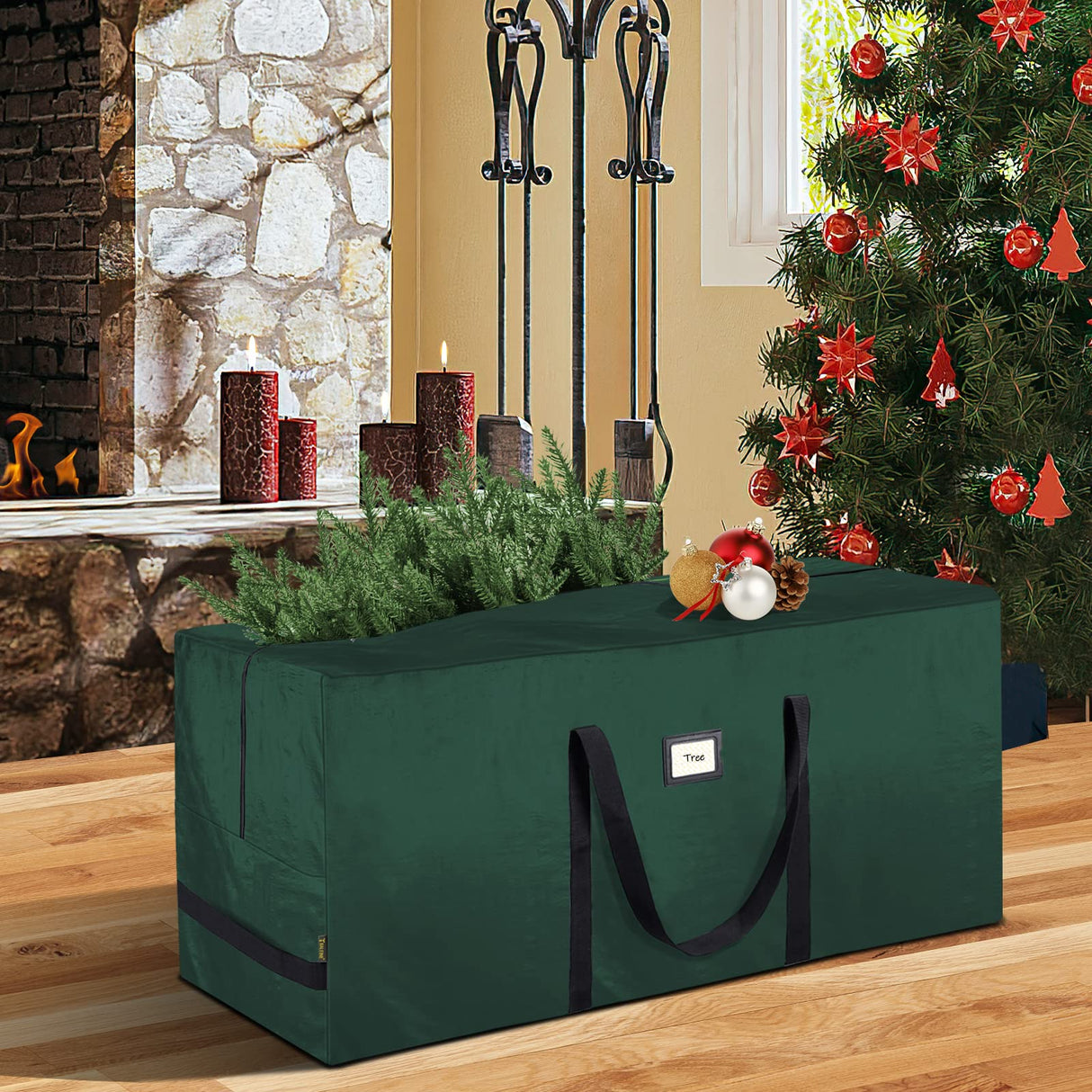 BALEINE 9 ft Christmas Tree Storage Bag, Heavy Duty Extra Large Artificial Christmas Tree Bag with Reinforced Handles and Dual Zippers Wide Opening (Green, 9 ft)