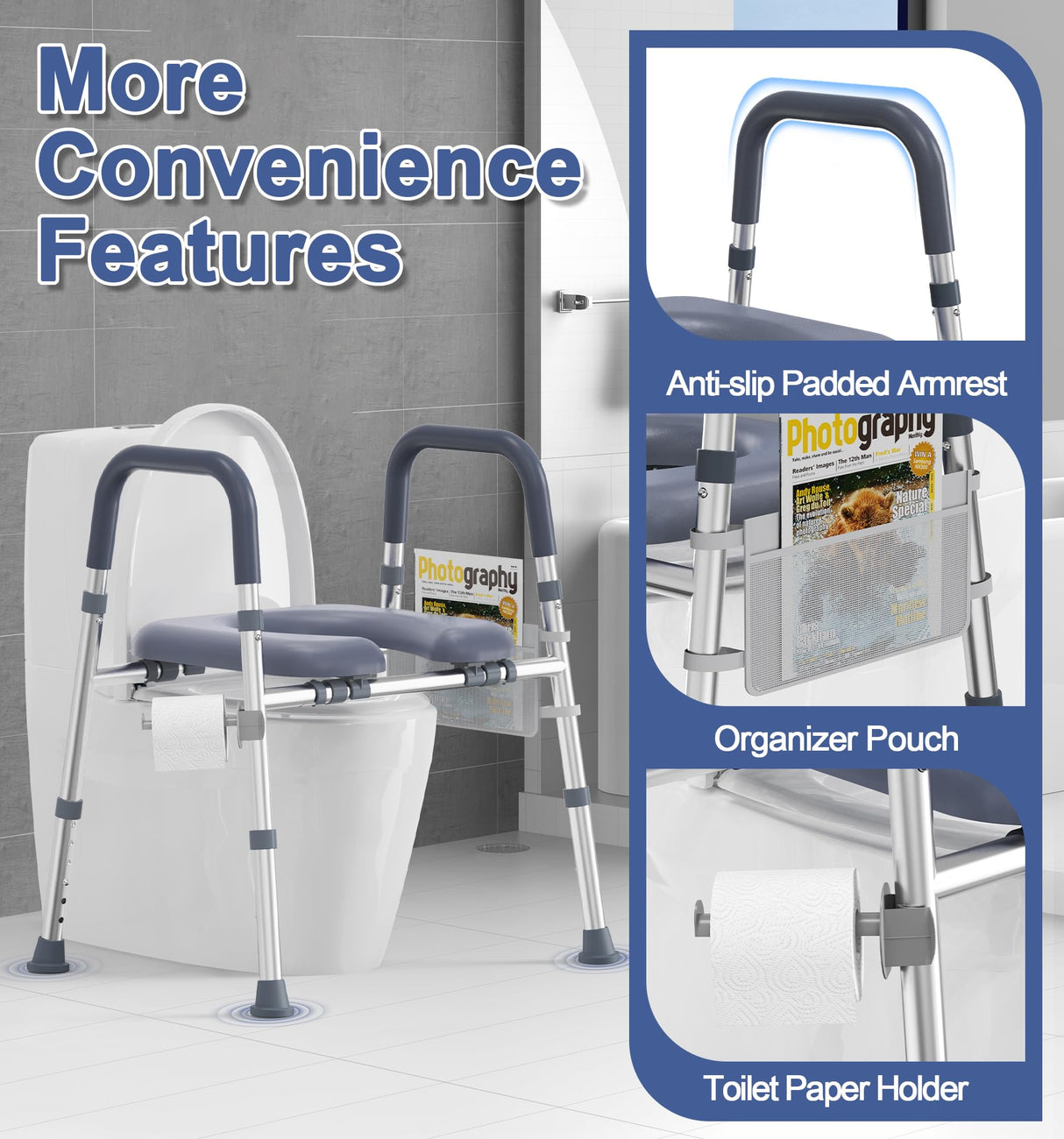 HOMLAND Toilet Seat Risers for Seniors, FSA HSA Eligible Raised Toilet Seat with Handles & Padded Seat, Adjustable Height & Width, 400lb Elevated Toilet Seat for Elderly, Handicap, Fit Any Toilet