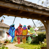 DASTOLL Stained Glass Window Hanging - Hummingbird on Branch Suncatcher Hand-Painted Double Side Stain Glass Cardinal Gifts Sun Catcher for Windows Doors Room Outdoor Home Decoration