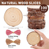 100 Pack Nature Wood Slices for Crafts,2.4-2.8In Unfinished Natural Wood Rounds.Wood Circles Predrilled with Hole and 20m Rope for Wooden Craft Supplies,Painting,Christmas Ornaments,DIY Gifts