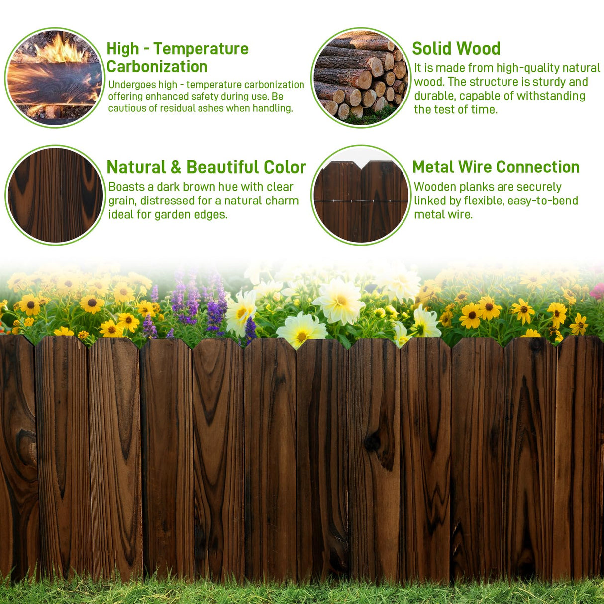Mulctun Wood Garden Edging - 11.8" H X 47" L Sturdy Wooden Landscape Edging, Natural Flower Bed Edging Borders, Decorative Wooden Garden Fence for Yard Flower Bed Lawns Pathway Tree (2 Packs)