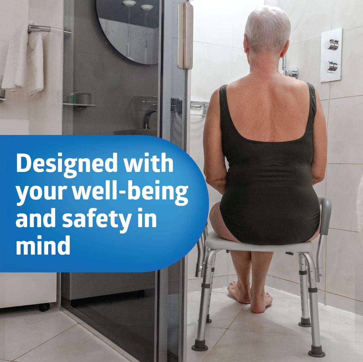 Medline Shower Chair Seat with Padded Armrests and Back | Heavy Duty for Bathtub | Slip Resistant with Adjustable Height | with 350 lb Capacity