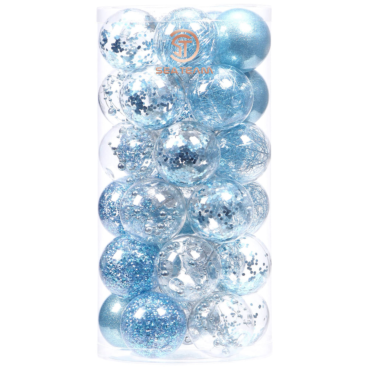 Sea Team Shatterproof Clear Plastic Christmas Ball Ornaments Decorative Xmas Balls Baubles Set with Stuffed Delicate Decorations (60mm/2.36 inch 30-Pack, Babyblue)