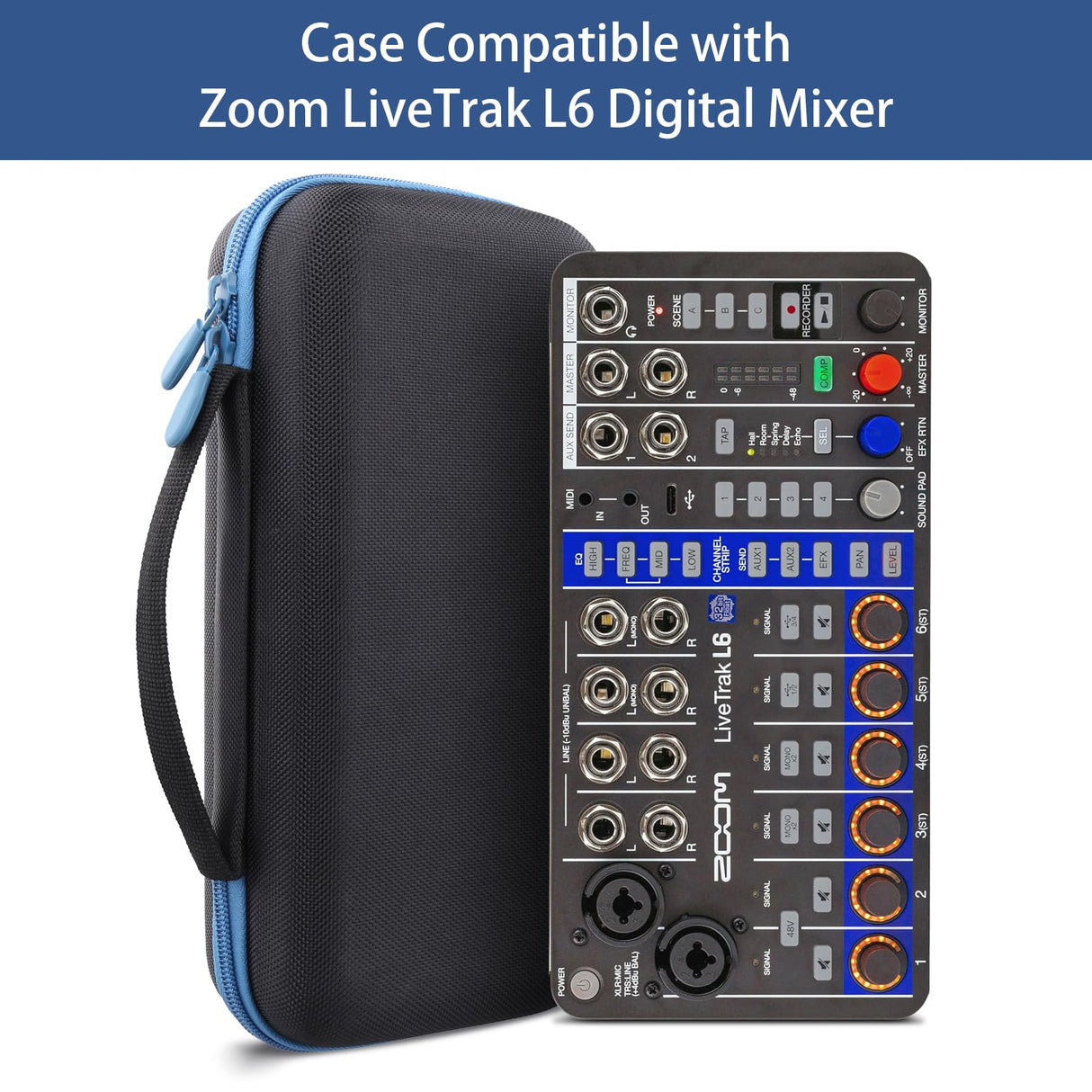 co2CREA Hard Case for Zoom LiveTrak L-6 / L6 Digital Mixer, Portable Travel Storage Bag with Zippered Mesh Pocket, Shockproof EVA Shell and Soft Lining, Fits Cables and Accessories (Case Only)
