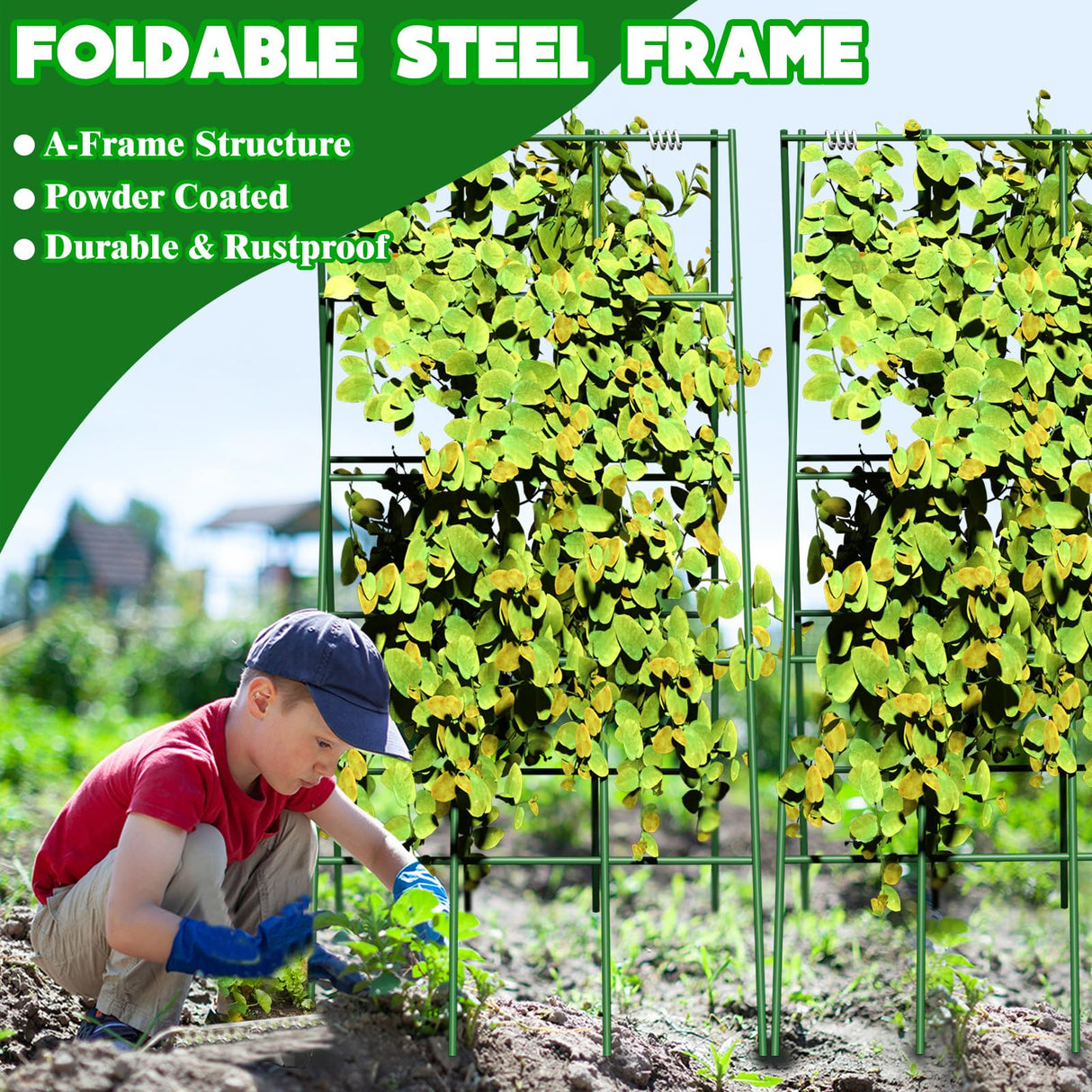 No Assembly Required Cucumber Trellis,2 Pack Trellis for Cucumbers,Outdoor Raised Bed Climbing Plant Support,A-Frame Garden Frame,Used for Vegetables,peas,Tomatoes,Squash,Melon and Fruit Frame