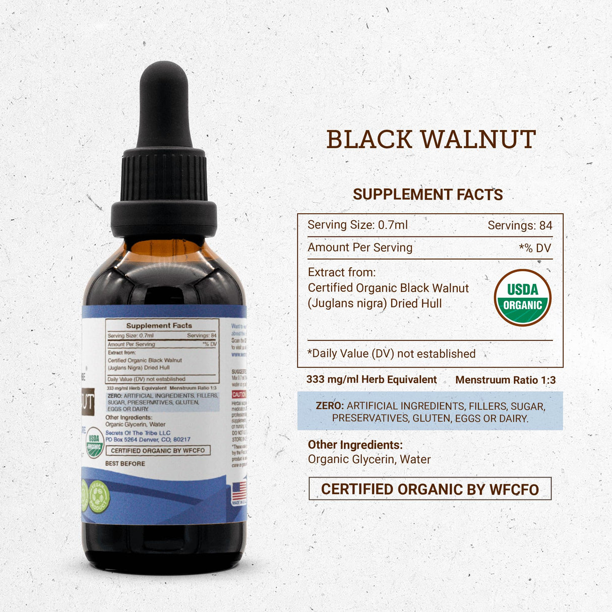 Secrets of the Tribe Black Walnut USDA Organic | Alcohol-Free Extract, High-Potency Herbal Drops | Made from 100% Certified Organic Black Walnut (Juglans Nigra) Dried Hull 2 oz