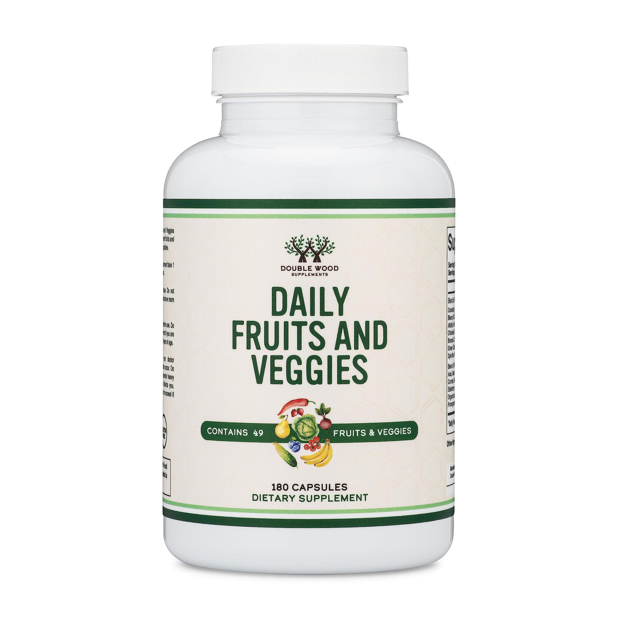 Fruits and Veggies Supplement (Daily Blend of 49 Different Fruits and Vegetables, 23 Veggies and 29 Fruits) 1,500mg Servings, 180 Capsules (No Fillers, Vegan Safe, Non-GMO) by Double Wood