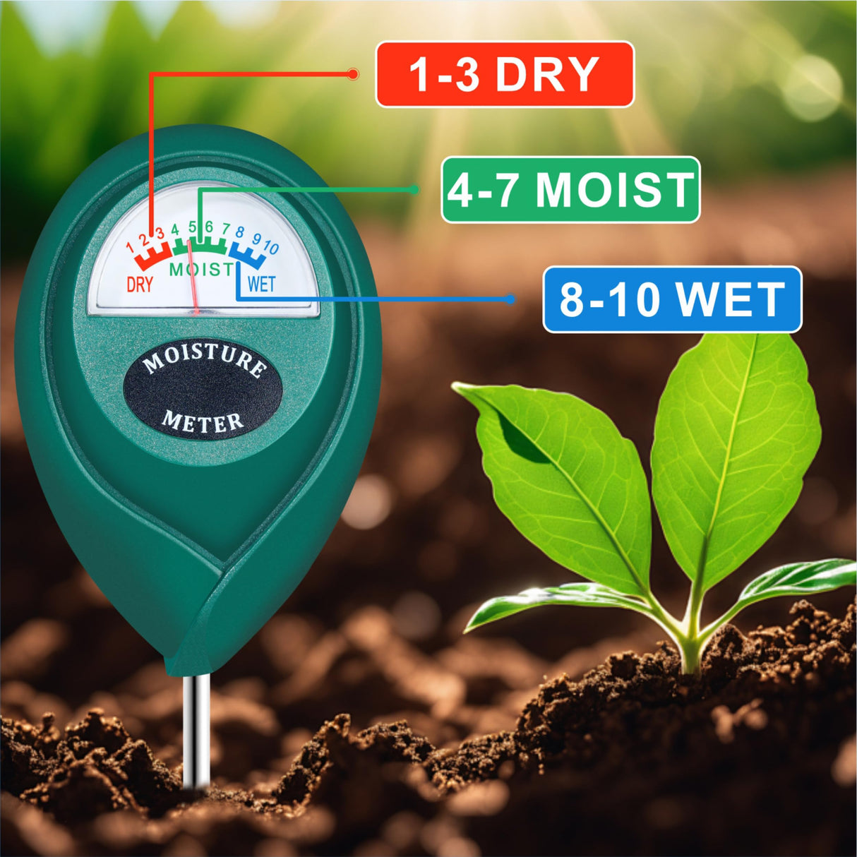 XLUX Long Probe Deep Use Soil Moisture Meter Sensor, Water Monitor Indicator, Hygrometer for Outdoor Indoor Large Pot Plants, Flower, Gardening, Farming, 2 Pack