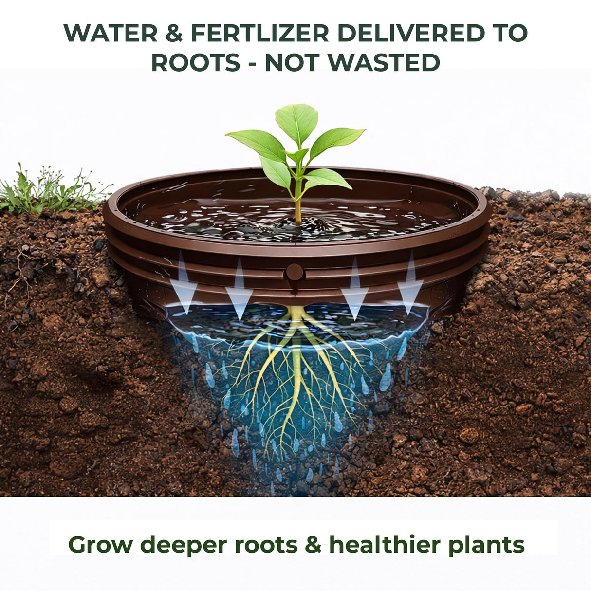 7 inch Solid Planting Grow Rings | 6 Pack Earth Brown | One-Piece Design for Deep Root Watering Veggies, Herbs & Flowers | Mulch & Soil Barrier | Deter Slugs and Cutworms | Heavy Duty | Made in USA