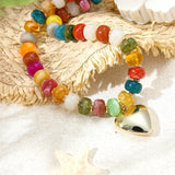 Lmzpjzml Chunky Colorful Beaded Necklaces for Women Big Bead Boho Choker Necklace Trendy Heart Statement Necklace Summer Beach Jewelry