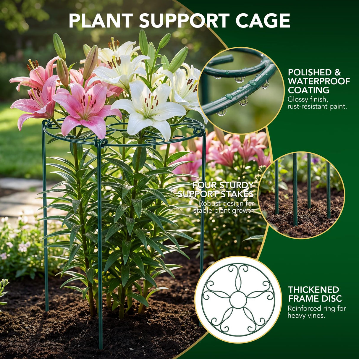 6 Pack 16 x 24 Inch Peony Cages and Supports, 16" D x 24" H Grow Through Plant Support Grid Brace for Outdoor Plants Flower, Metal Peony Stake Peony Ring Hoops Frame Support for Rose Tomato Vegetables