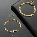 MosFlor Gold Cross Bracelets for Men, Mens Gold Bracelet Set Stainless Steel Cuban Link Chain Bracelets Stack Gold Jewelry Men's Accessories Gifts for Men Dad Him Husband Son Boyfriend