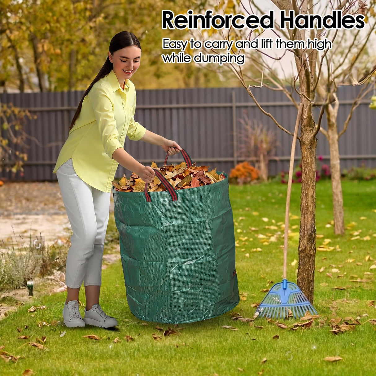 5-Pack 72 Gallon Yard Waste Bags,Reusable Collapsible Garden Leaf Bags with Plastic Ring,Standable,with Gardening Gloves,for Camping & Recycling Leaves,Lawn Debris & Grass Clippings