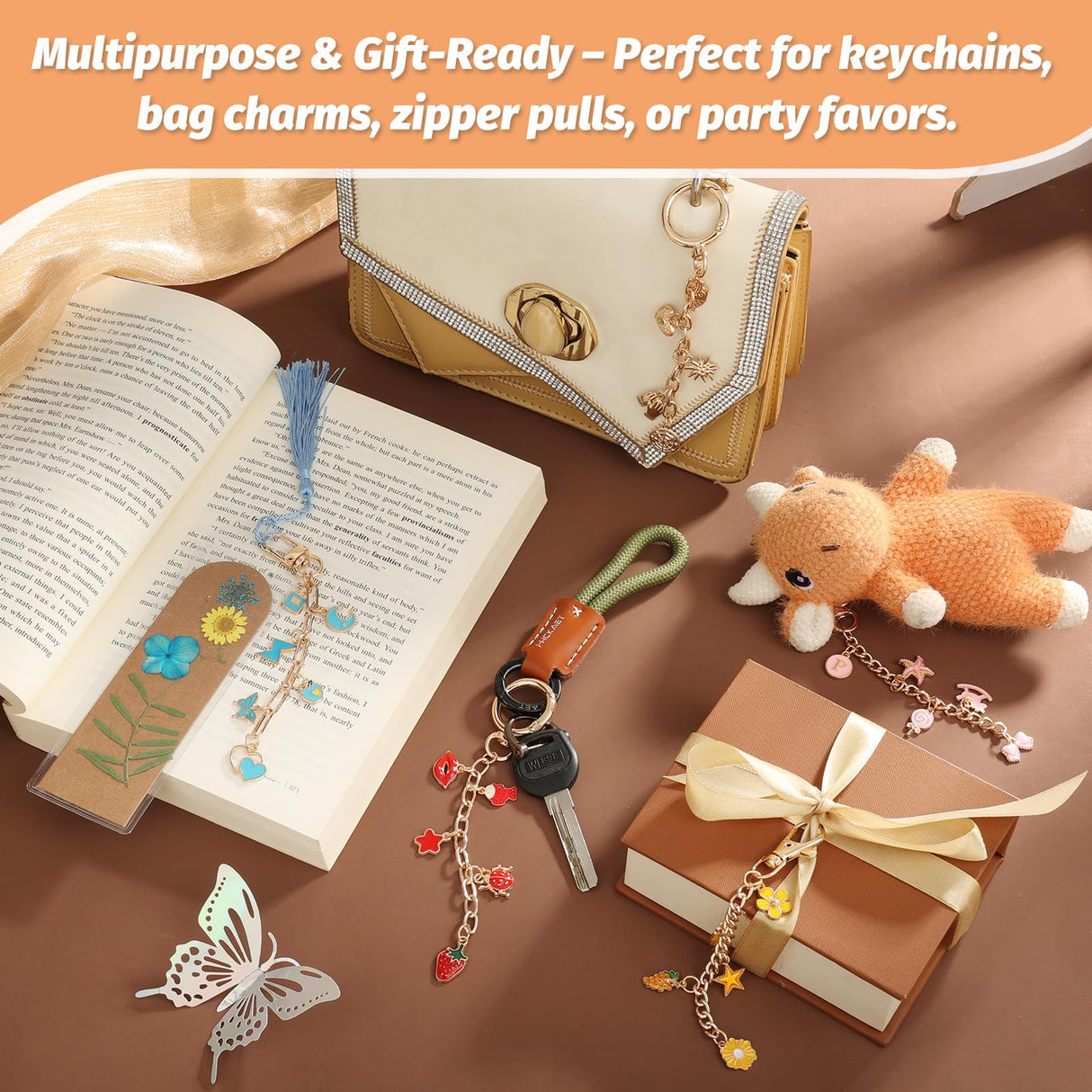 500Pcs Charms Lip Gloss Keychain Making Kit, DIY Craft Supplies with Charms, Key Chain Hooks, Jump Rings, Lobster Clasps, Chains & Tools, Jewelry Making Kit for Custom Keychains, Christmas Gifts