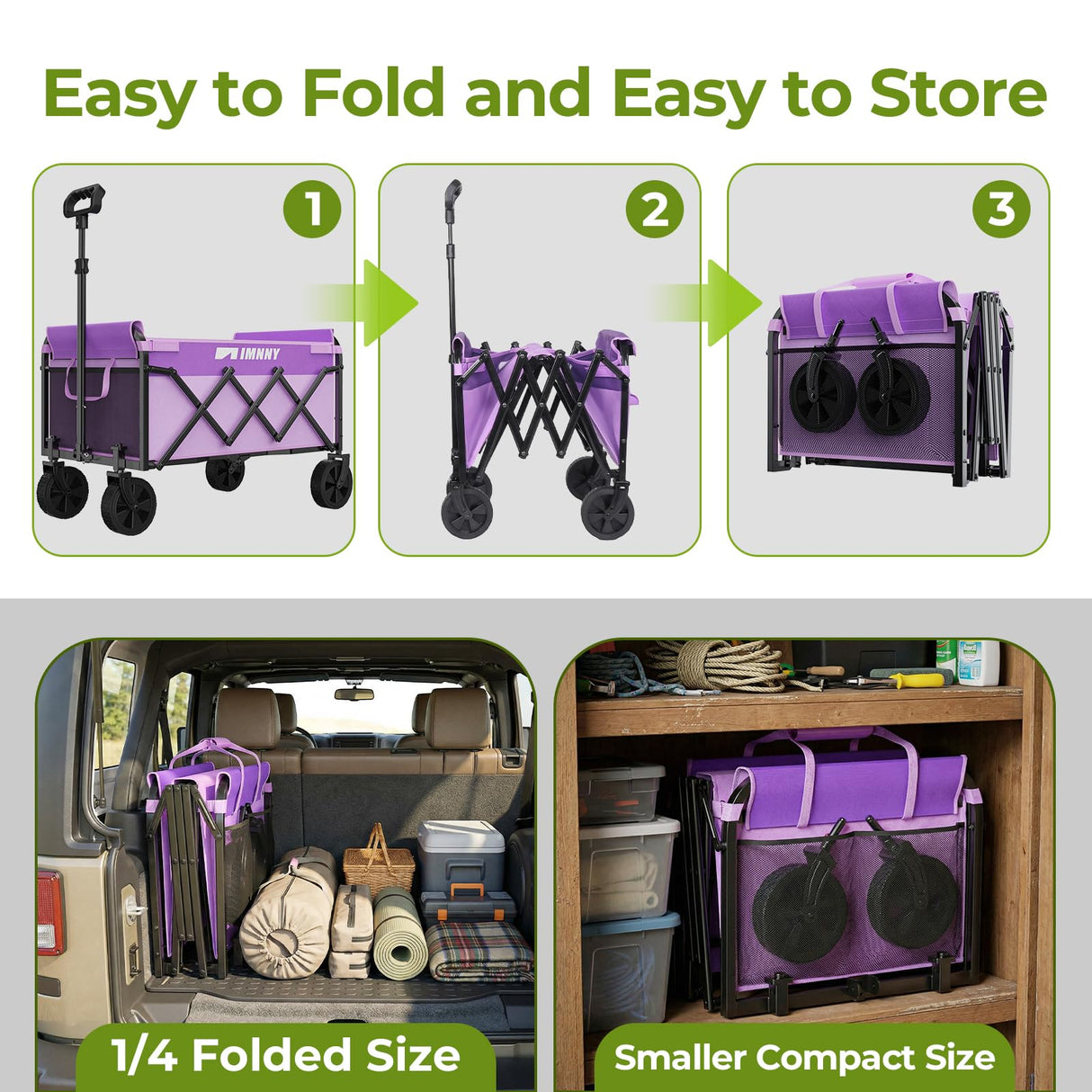 Aimnny Purple Small Collapsible Wagon Cart, Lightweight Folding Utility Cart with Wheels, 220lbs Capacity Portable Grocery Cart for Sporting Events, Garden, Shopping (Purple)