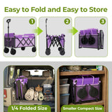 Aimnny Purple Small Collapsible Wagon Cart, Lightweight Folding Utility Cart with Wheels, 220lbs Capacity Portable Grocery Cart for Sporting Events, Garden, Shopping (Purple)