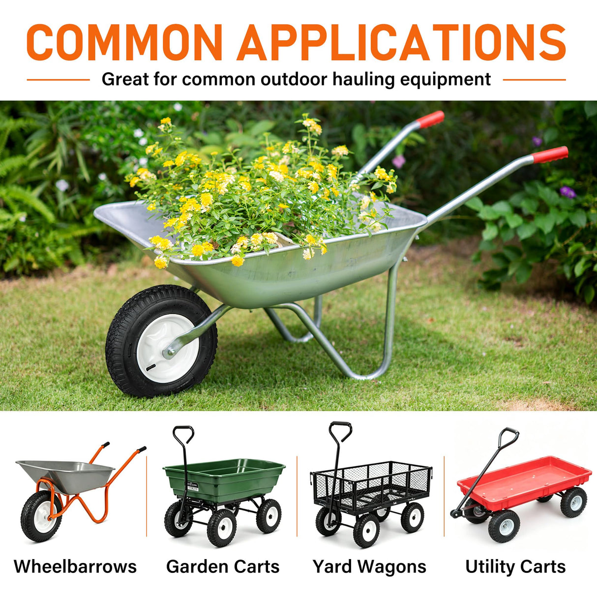 LotFancy 4.80/4.00-8 Tire and Wheel, 2 Pack 16 Inch Pneumatic Wheelbarrow Replacement Wheels, 5/8" Bearings, Adjustable 3" to 7" Centered Hub, for Wheelbarrows, Garden Carts, Yard Wagons