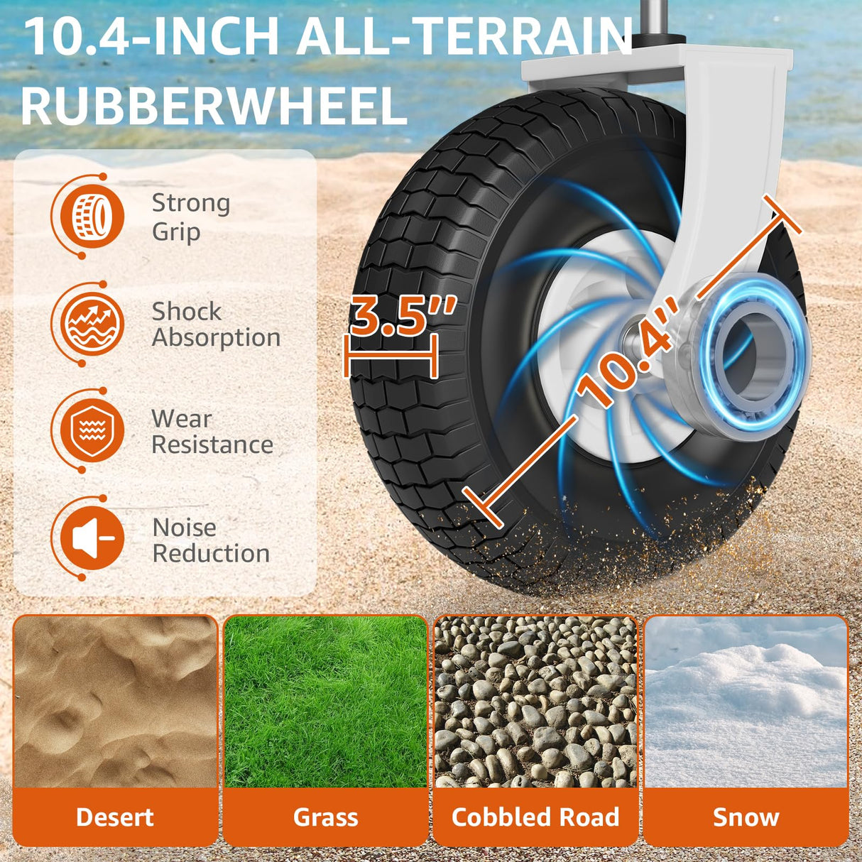 Blue Beach Wagon with Big Wheels for Sand - Heavy Duty 10" Wheel Collapsible Wagon Foldable Large Cart Folding All Terrain for Camping