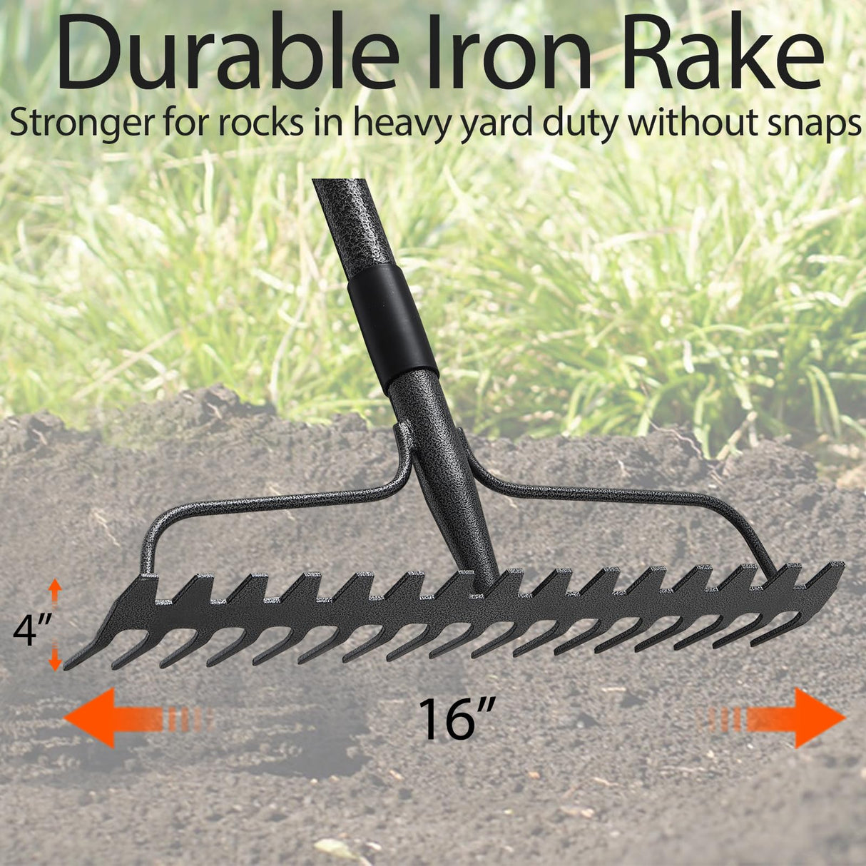 Bow Rake, Detachable Heavy Duty Metal Garden Rake for Loosening Soil, Leveling Lawn, Leaves Cleaning,63 Inch Long Handle Yard Rock Rake for Gardening,17 Prongs Leaf RakeThatch Rake for Lawn