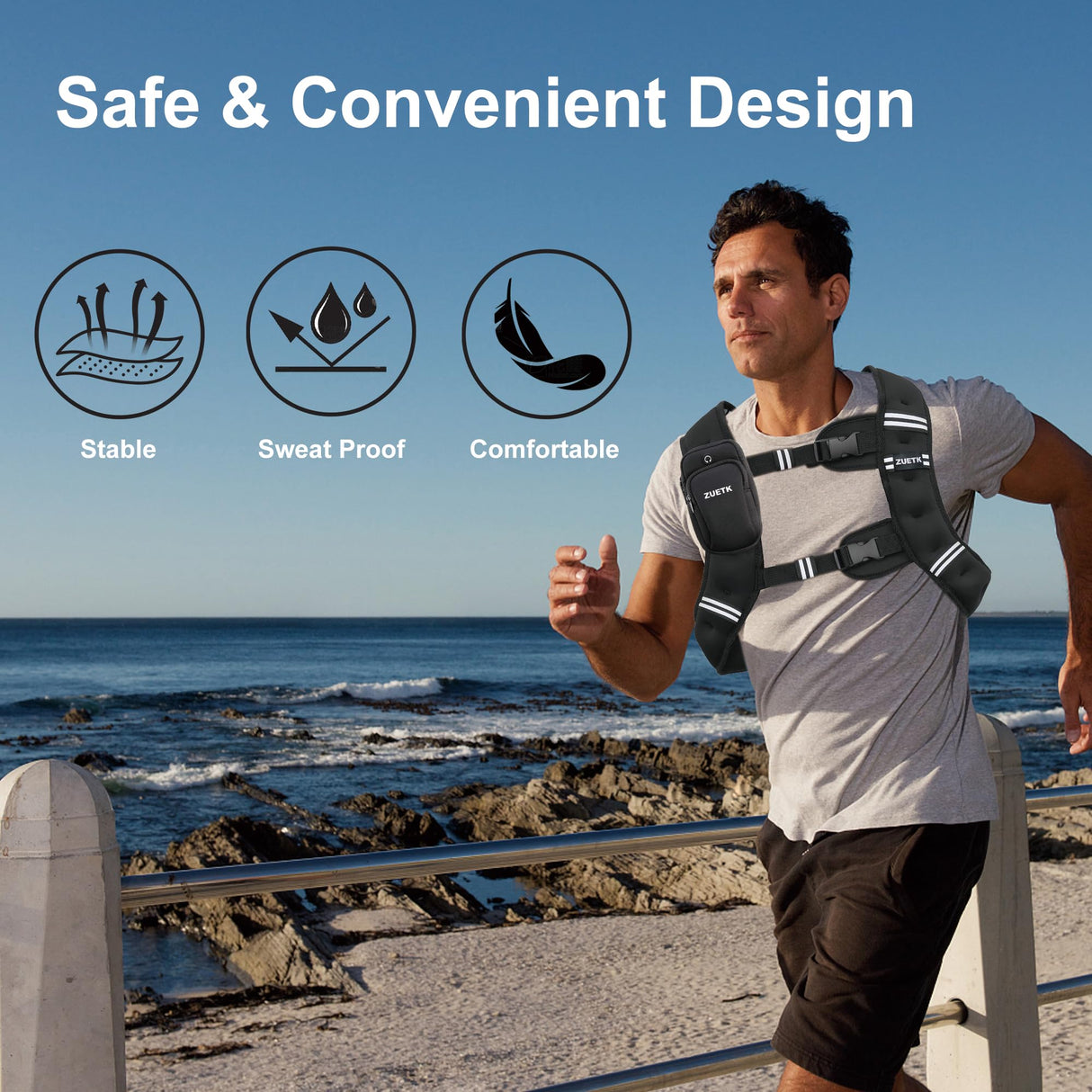 ZUETK Weighted Vest, 6lb/8lb/12lb/16lb/20lb/25lb/30lb Weight Vest with Reflective Stripe, Weighted Vest for Men Women Workout Equipment for Strength Training, Running, Jogging, Fitness, Weight Loss