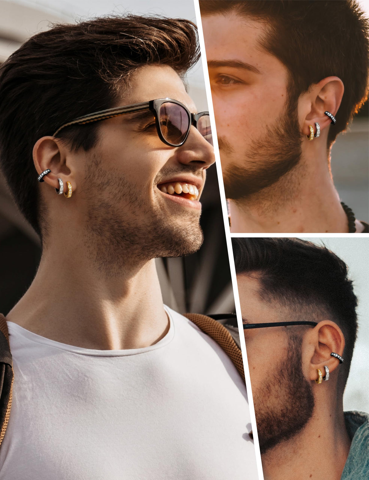 316L Stainless Steel Hoop Earrings for Men Women Hypoallergenic Cubic Zirconia Silver/Black/Gold Hoop Huggie Cartilage Earrings for Women Men Hoops 13mm Outer diameter