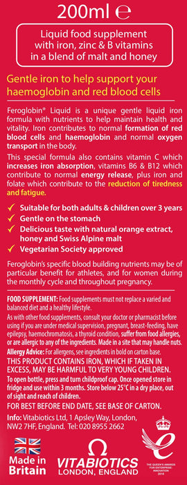 Feroglobin Gentle Iron and Nutrient Liquid - Reduce Tiredness and Fatigue | Maintain Health and Vitality | Natural Iron Source