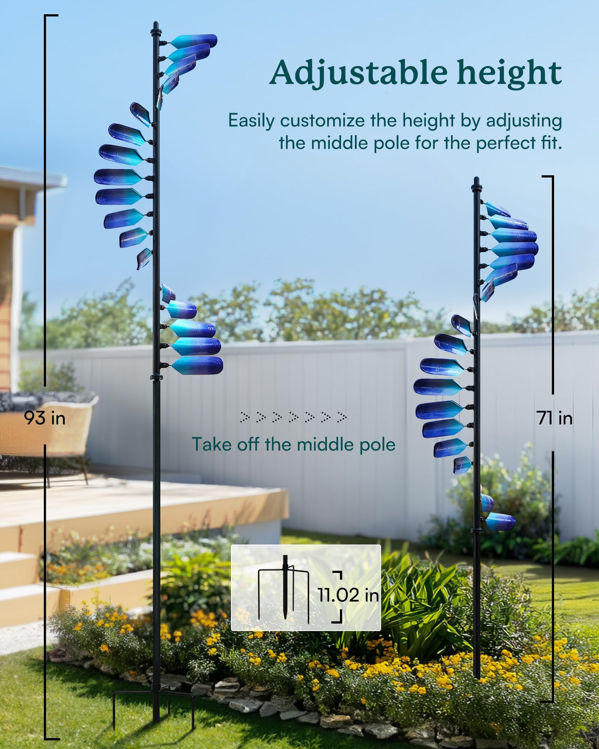 Cyan Oasis Wind Spinners Outdoor, 93" Large Metal Wind Spinners for Yard and Garden, Kinetic Wind Sculptures & Spinners with Stake, Windmill for Yard Art Decor (Peacock Spiral)