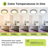 hepside 13inch Flush Mount Ceiling Light Fixture 2 Pack, Dimmable & 5 Color Temperatures Ceiling Light Black, 24W 3000K 3500K 4000K 5000K 6500K Adjustable Ceiling Lamps for Bathroom Bedroom Hallway