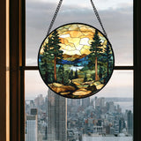 GEFOS Stained Glass Window Hanging Forest Lake Mountain Sunset 7.8" - Suncatcher Door Garden Sunroom Sun Catcher Home Decor Birthday Christmas for Mom Men Woman Nana Friend