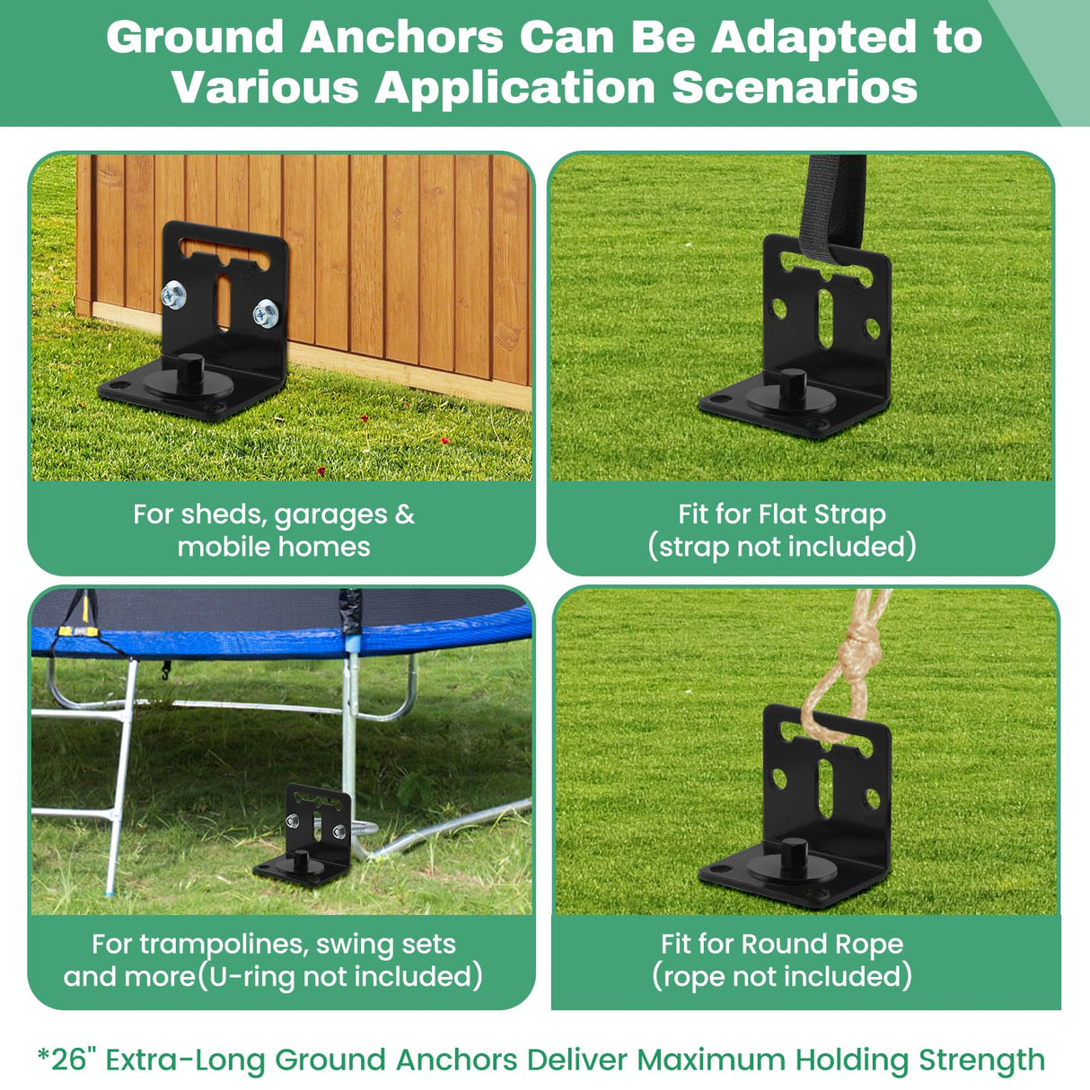 Ciyivak 26" Ground Anchors Screw in Heavy Duty, Mobile Home Anchors - Shed Anchor Kit with L Bracket & Drill Adapter, Earth Anchor for Swing Sets, Trampolines, Carports, Storage Sheds, Fences (4×26in)
