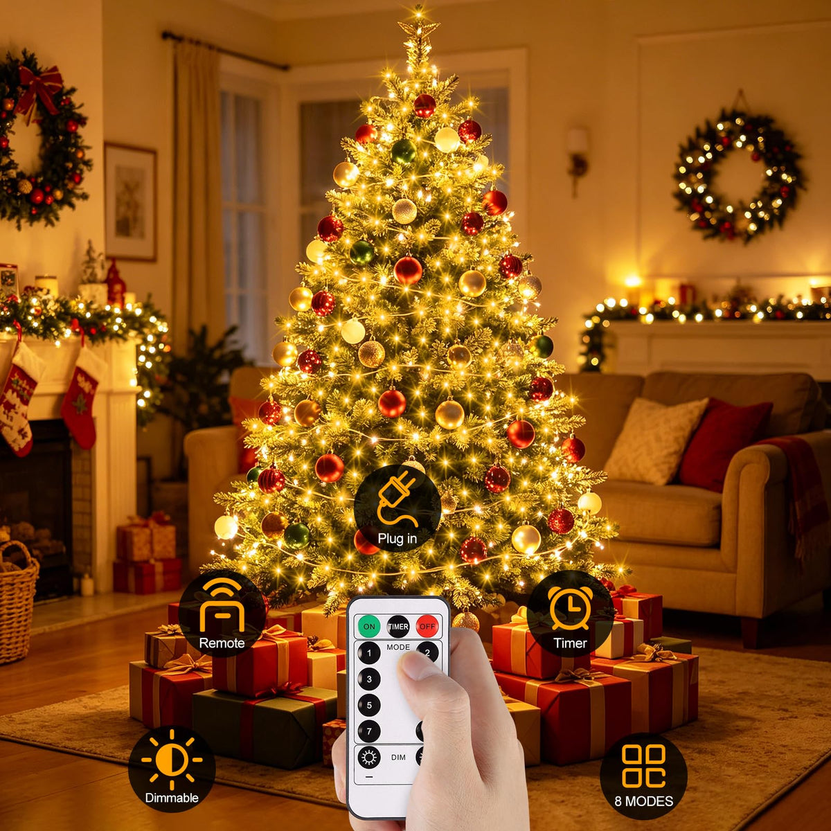 2 Pack Fairy String Lights Plug in Twinkle Lights with Remote for Bedroom