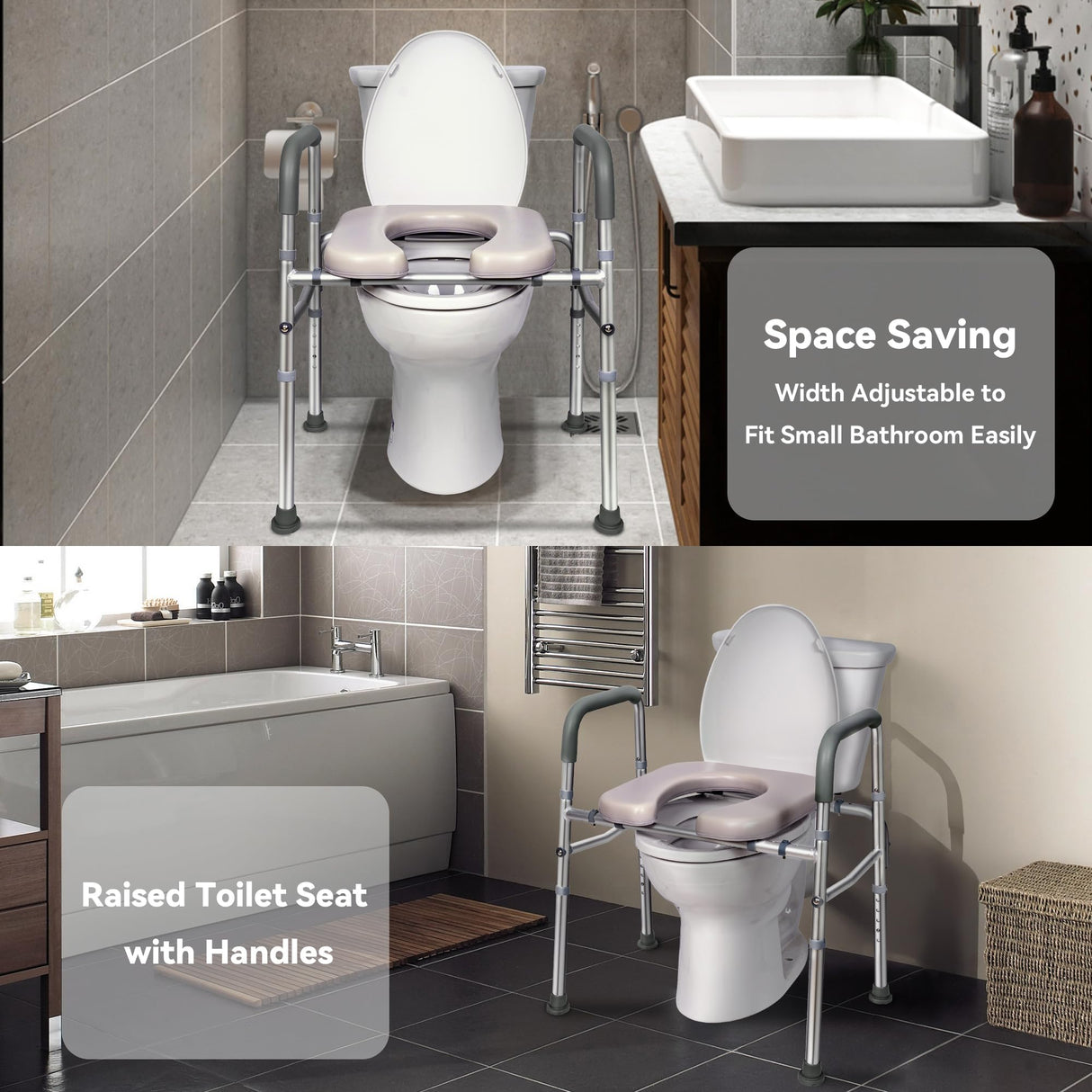 LimLuc Raised Toilet Seat with Handles, Width and Height Adjustable Commode Chair for Toilet with Arms and Widen Seat, Up to 400lbs, Raised Toilet Seat for Seniors, Handicap, Pregnant, Fits Any Toilet