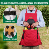 Grampa's Garden Apron - Cross Back Gardening Apron With Pockets For Women & Men | Harvest Apron with Large Kangaroo Pouch (Red)